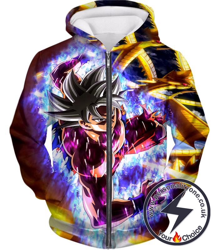 Dragon Ball Super Unlimited Action Super Saiyan White Goku Amazing Anime Zip Up Hoodie